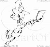 Laptop Businesswoman Taking Mobile Off Her Clip Toonaday Royalty Outline Illustration Cartoon Rf sketch template
