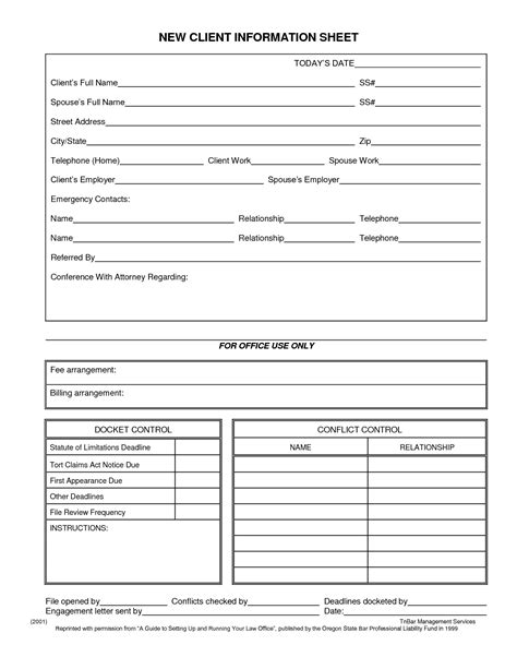 client information sheet template  business template card template