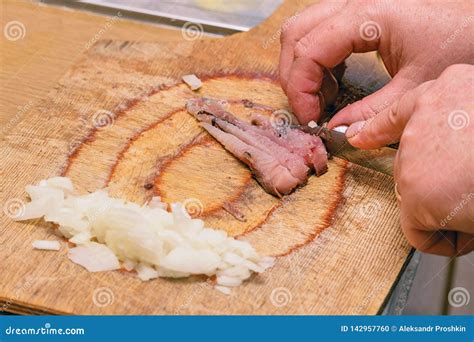 cuts fish meat  small pieces stock photo image  cutting board