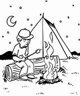 Campfire Barraca Homem Roasting Marshmallows Tulamama Sitting Vivant Tudodesenhos Coloringhome Coloringpages sketch template