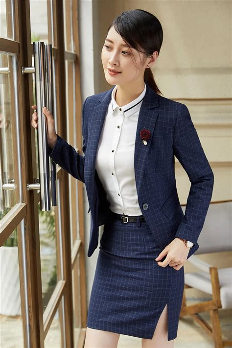 formal office uniform designs women blazers  jackets blue plaid