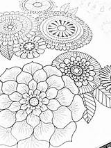 Flower Power Coloring Adult Botanical Painted Line Drawing Hand sketch template