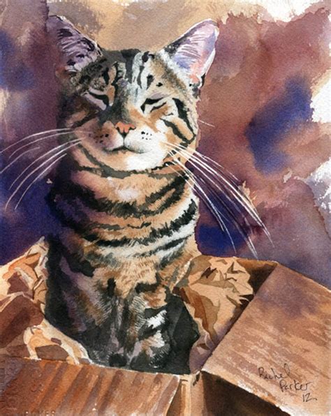 brown tabby cat art print   watercolor painting cat   etsy