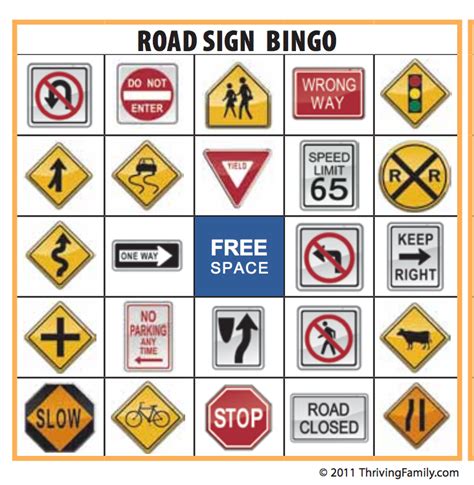 printable  road sign bingo perfect  road trips