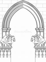 Gothic Arch Frame Vector Illustration Print Gargoyles Template Hand Drawn Clipart Coloring Getdrawings sketch template