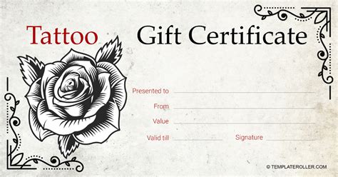 tattoo gift certificate templates customize  print