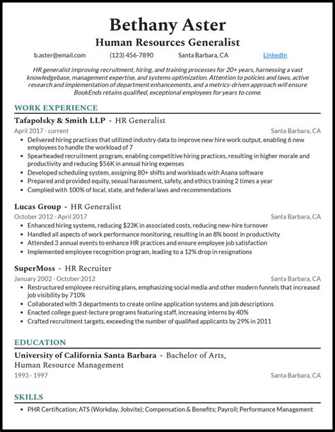 human resources hr resume examples