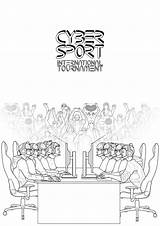 Crowd Coloring Illustrations Dreamstime Vectors Cyber Teams Players Sitting Five Sport Two Stock sketch template