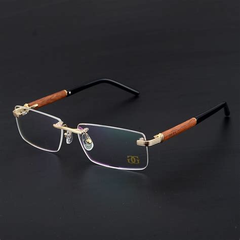 buy man wooden eyeglasses frame rimless metal eyewear