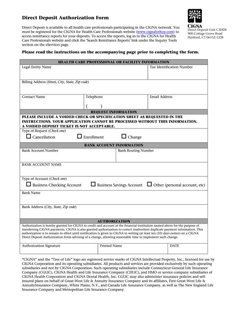 Cigna Direct Deposit Authorization Form Fill Out And Sign Online Dochub