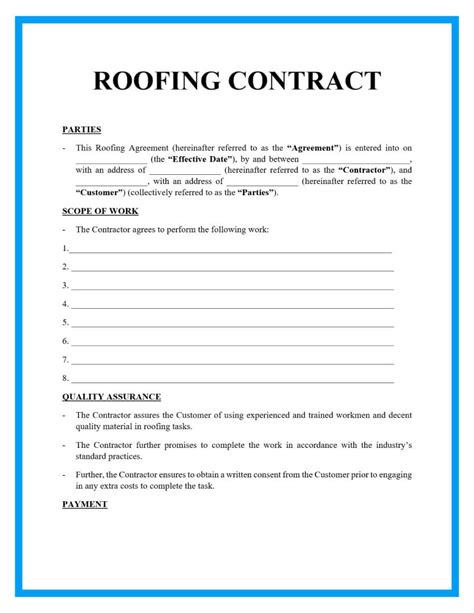 printable simple roofing contract template