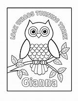 Coloring Owl Pages Birthday Printable Book Personalized Custom Halloween Kids Horned Great Cute Owls Favor Party Childrens Pdf Color Activity sketch template