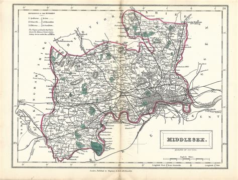Middlesex Antique Map From English Counties By Sidney Hall Published