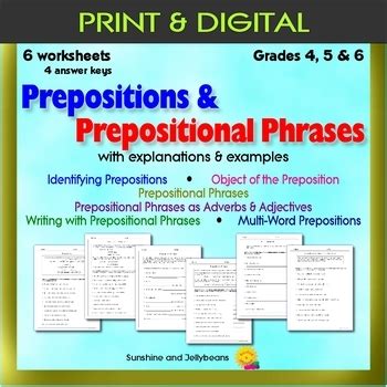 prepositions prepositional phrases  worksheets grades
