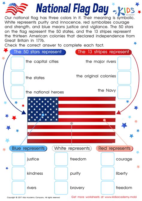 national flag day worksheet  printable  kids answers