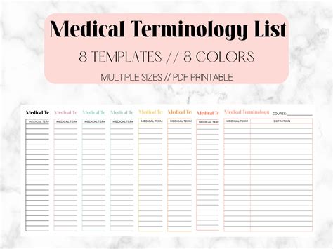 medical terminology list medical terminology study note etsy