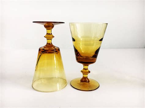 Large Amber Colored Wine Glasses Set Of 4 Vintage