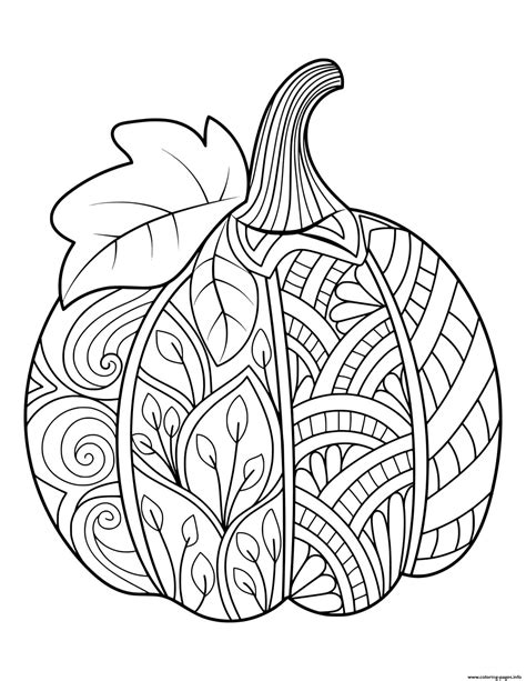 pumpkin decorative patterned pumpkin  leaf coloring page printable
