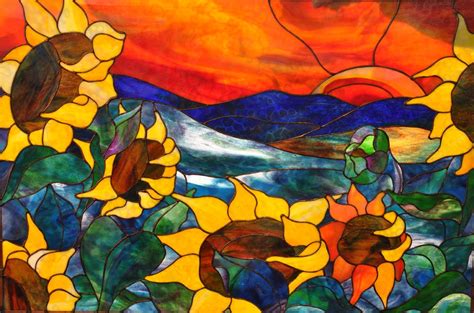 Sunflower Rising Stained Glass Window