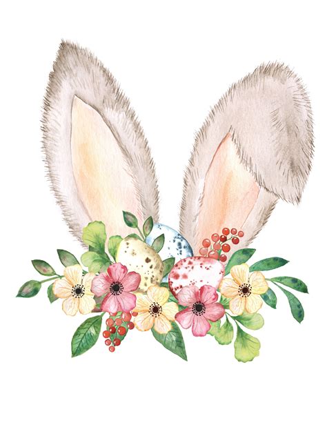 watercolor easter bunny ears easter eggs spring flowers spring