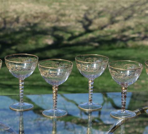 Vintage Crystal Gold Etched Cocktail Glasses Set Of 4 Vintage Gold