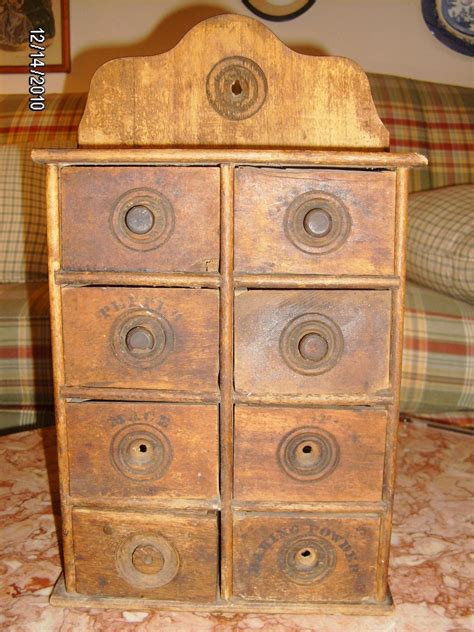 antique wood spice rack cabinet wall mount  drawers  myler