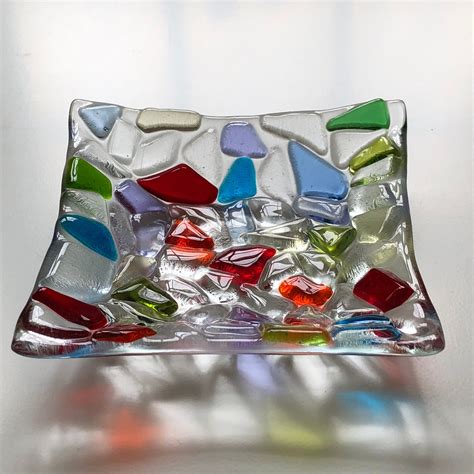 Fused Glass Dish With Raised Glass Pieces By Conniesglasscorner On Etsy