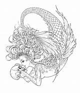 Siren Pages Coloring Mermaid Adult Template sketch template