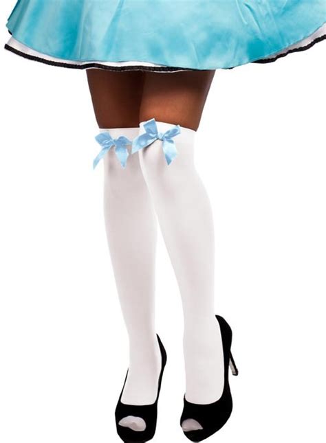 white thigh high stockings with blue bow