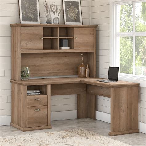 bush furniture yorktown   shaped desk  hutch brown walmart