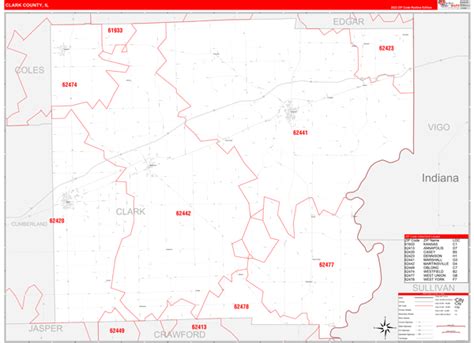 Clark County Il 5 Digit Zip Code Maps Red Line