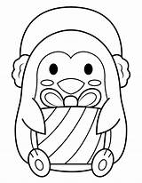 Christmas Penguin Coloring Present Pages Printable sketch template