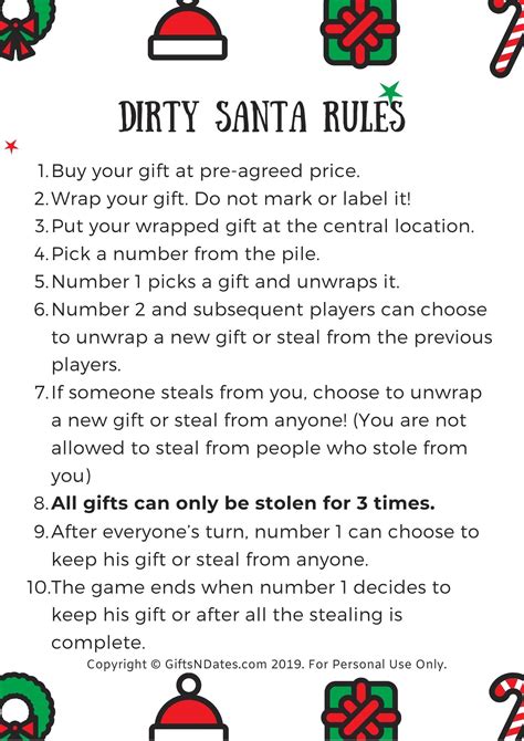 printable dirty santa rules