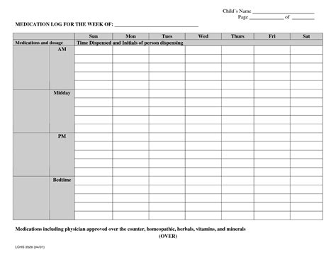 medication log medication chart schedule template
