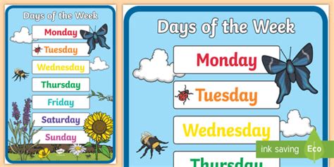 printable days   week poster printable templates