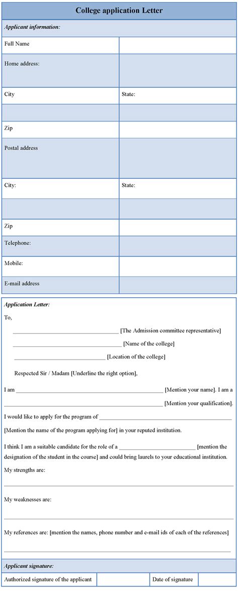 application letter template  college format  college application