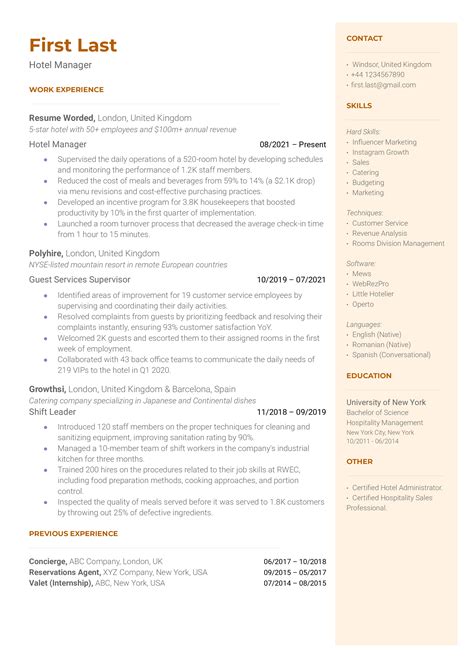 hotel general manager resume examples   resume worded