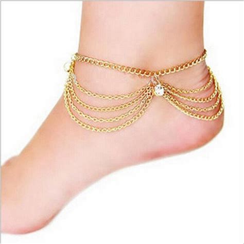 new creative sex gold color multi layers summer wave style beach ankle