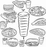 Kebab Doner Turc Nourriture Shawarma Coloring Vectors Depositphotos Brochette Vecteurs sketch template