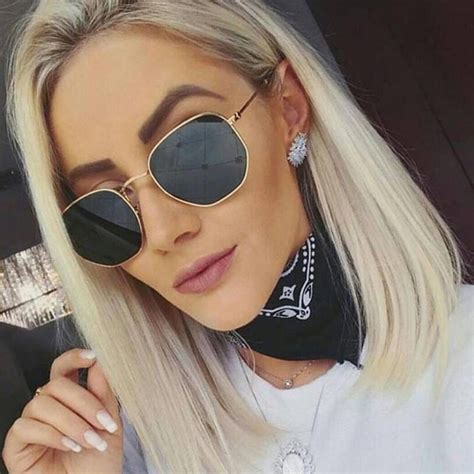 Hippie Sunglasses Women Brand Oculos Hexagon Polygon Clear Lens