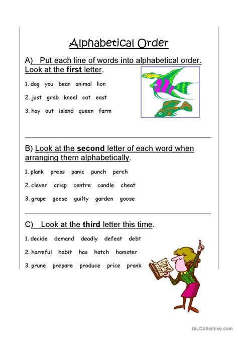 alphabetical order english esl worksheets