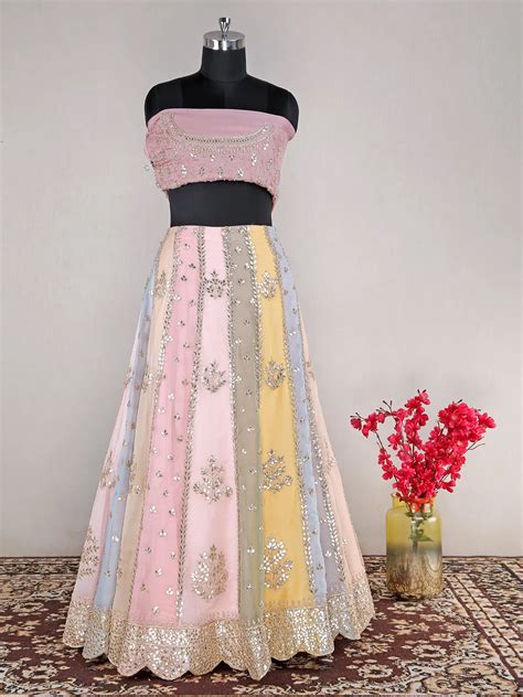 Multi Color Organza Unstitched Lehenga Choli G3 Wlc12287