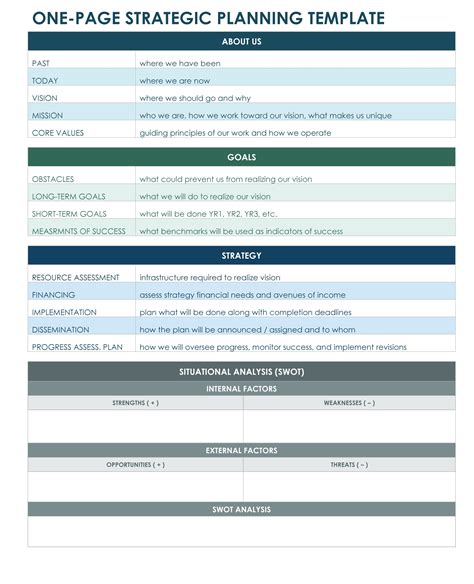 page strategic plan excel template strategic planning template
