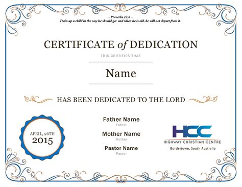 certificate  dedication dedication proverbs  pastor