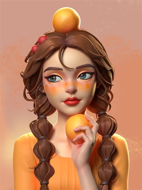 Artstation Orange Girl Sinmi Ting Xue 3d Character Animation
