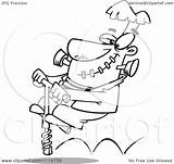 Outlined Pogo Frankenstein Stick Halloween Royalty Clipart Cartoon Toonaday Vector Illustration sketch template