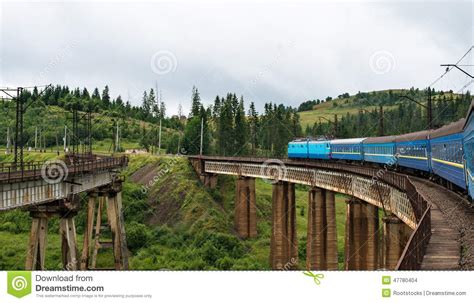 train    bridge   carpathians stock photo image