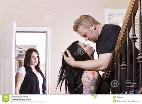 wife coming home finding her husband cheating royalty free