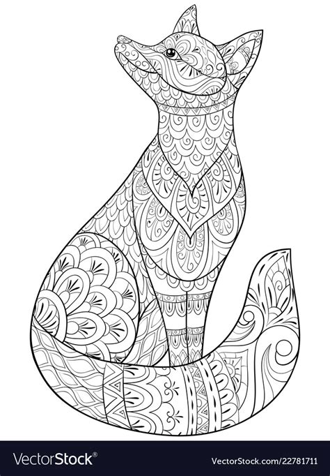 adult coloring bookpage  cute fox  relaxing vector image