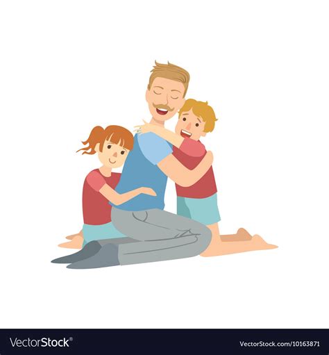 dad hugging his son and daughter royalty free vector image